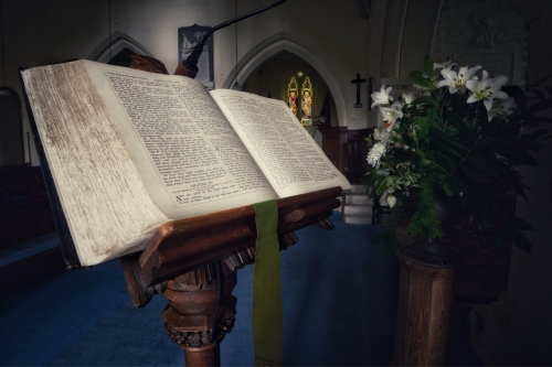 Large Bible and Flowers
